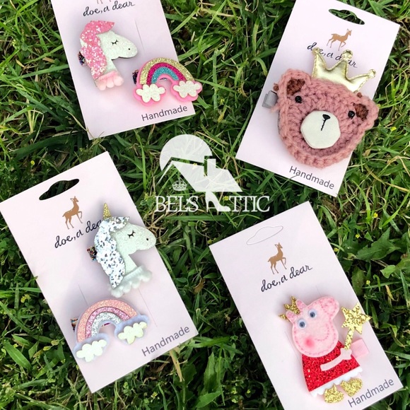 Handmade Pink Unicorn and rainbow Hair Clip Set - Picture 6 of 6